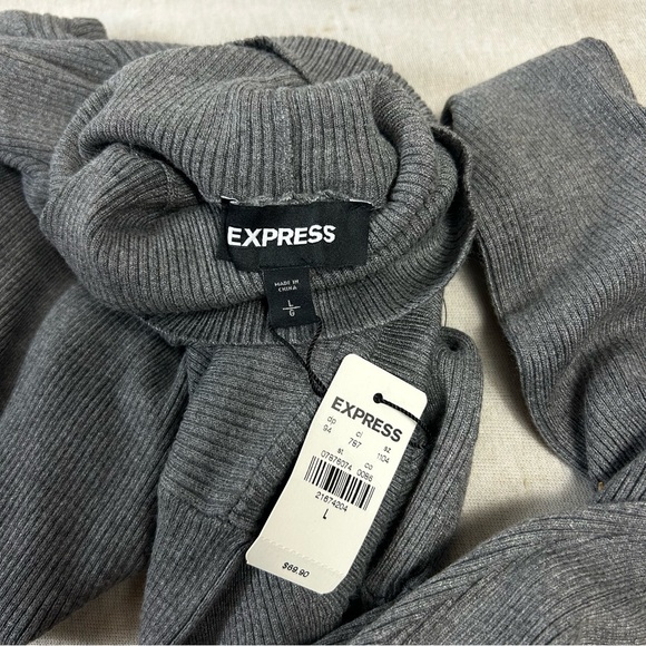 NEW EXPRESS Gray Turtle Neck Long Sleeve Midi Sweater Dress L - Picture 10 of 10